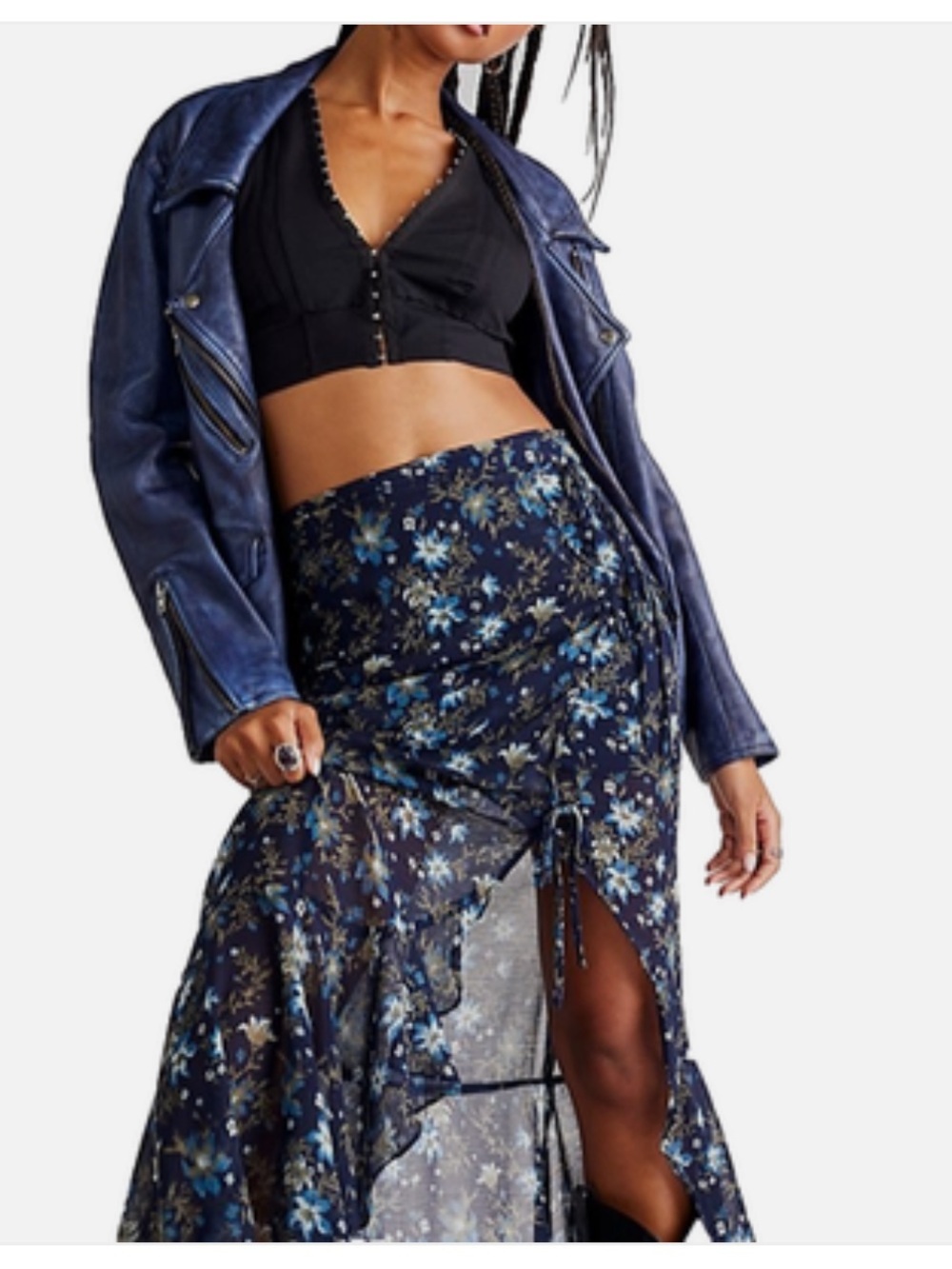 Free People Femme Edge Blue Ink Sheer Floral Maxi Skirt - Picture 5 of 16